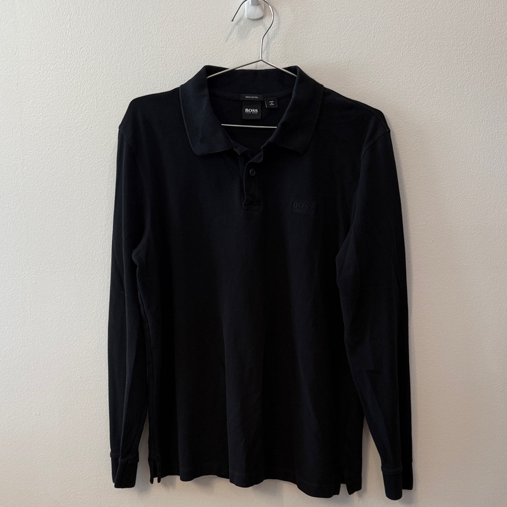 Boss Pima Cotton Men’s Black Long Sleeve Polo Shirt Size XL